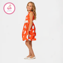 Robe col rond, pois, sans manches, plissée, ceinture florale