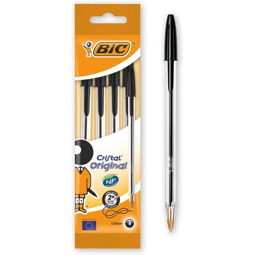 Bic Pochette de 4 Stylos-Bille Cristal Original - Noir